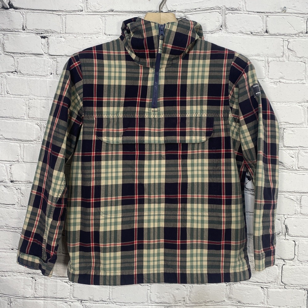 Lands‎ End Jacket Youth M 10-12 Plaid 1/4 Zip Pullover Hooded Windbreaker